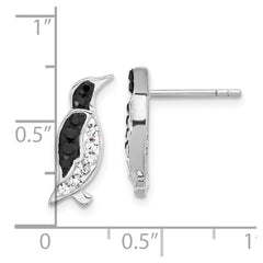QE17783 Sterling Silver Rh-plated Polished Crystal Penguin Post Earrings