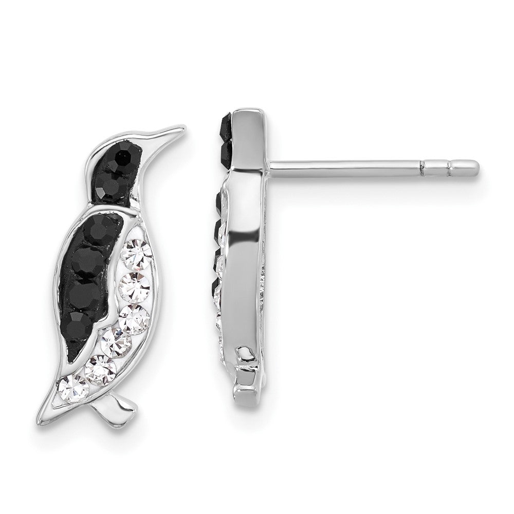 QE17783 Sterling Silver Rh-plated Polished Crystal Penguin Post Earrings