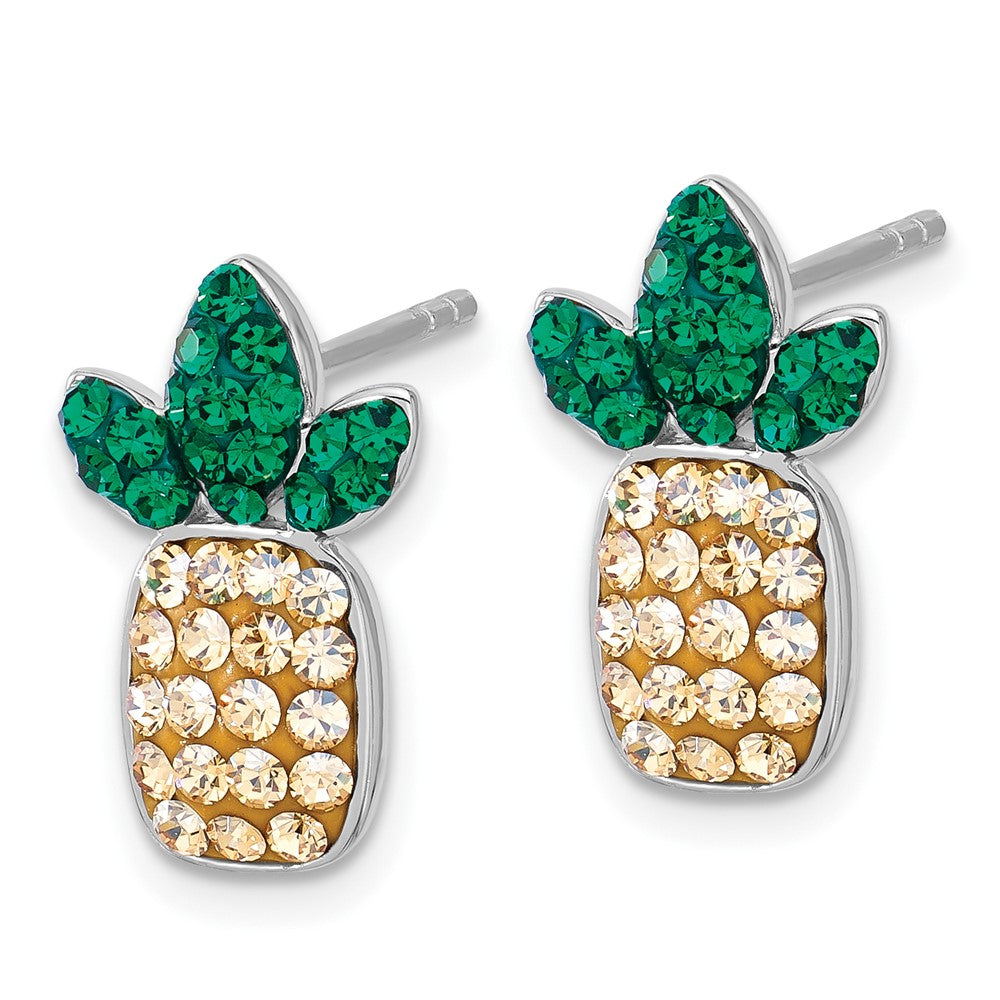 QE17784 Sterling Silver Rh-plated Polished Crystal Pineapple Post Earrings