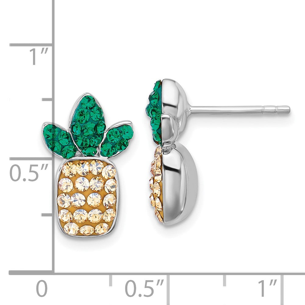 QE17784 Sterling Silver Rh-plated Polished Crystal Pineapple Post Earrings