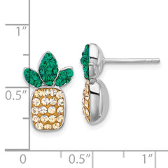 QE17784 Sterling Silver Rh-plated Polished Crystal Pineapple Post Earrings
