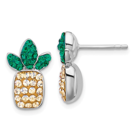QE17784 Sterling Silver Rh-plated Polished Crystal Pineapple Post Earrings