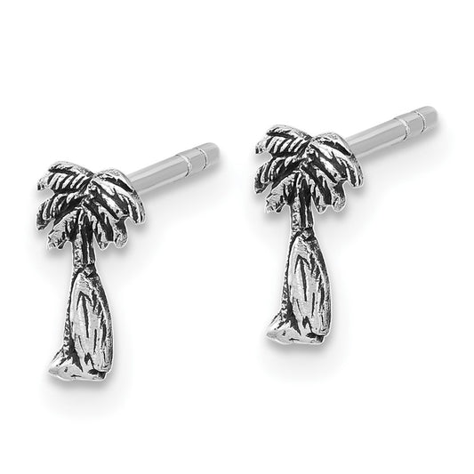 QE17785 Sterling Silver Rh-plated Antiqued Palm & Tree Surfboard Earrings
