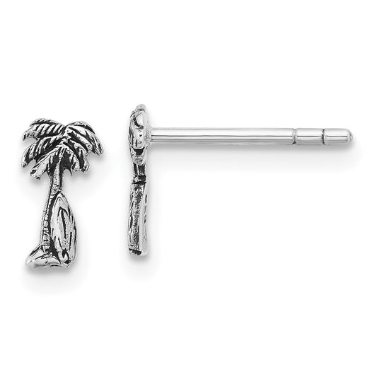 QE17785 Sterling Silver Rh-plated Antiqued Palm & Tree Surfboard Earrings