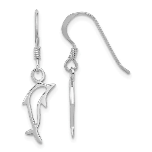 QE17786 Sterling Silver Rhodium-plated Polished Dolphin Dangle Earrings