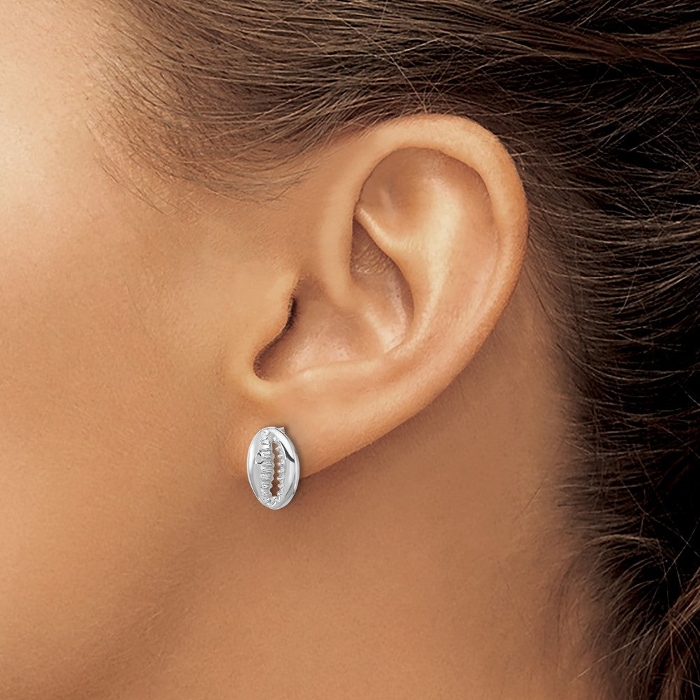 QE17789 Sterling Silver Rh-plated Polished Cowrie Shell Post Earrings