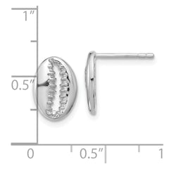 QE17789 Sterling Silver Rh-plated Polished Cowrie Shell Post Earrings