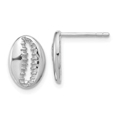 QE17789 Sterling Silver Rh-plated Polished Cowrie Shell Post Earrings