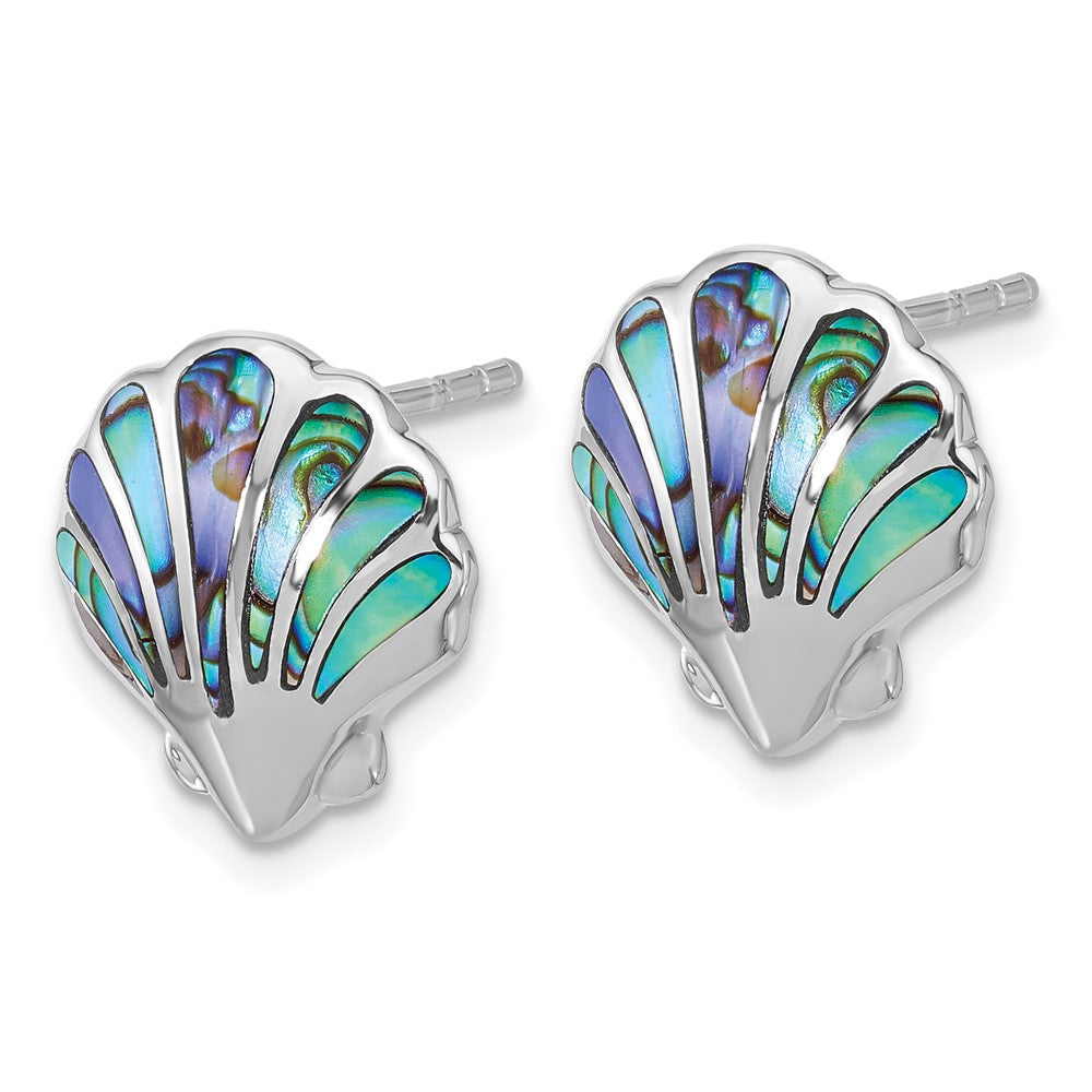 QE17790 Sterling Silver Rh-plated Polished Abalone Shell Post Earrings