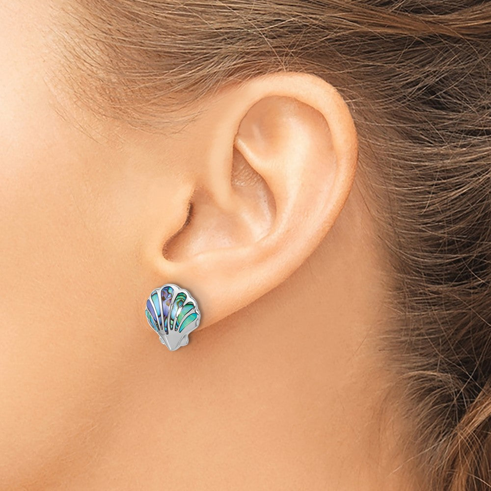 QE17790 Sterling Silver Rh-plated Polished Abalone Shell Post Earrings