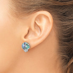 QE17790 Sterling Silver Rh-plated Polished Abalone Shell Post Earrings