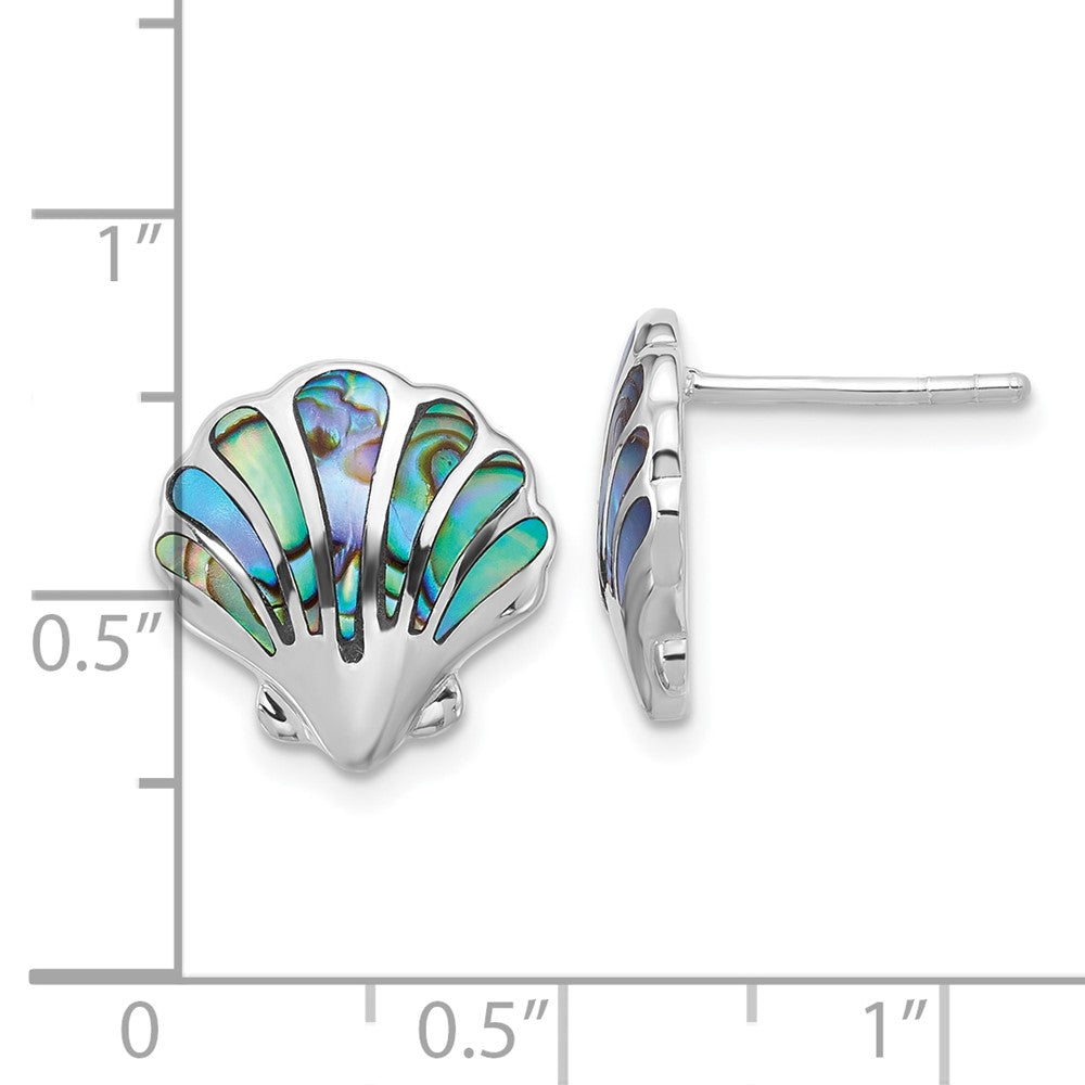 QE17790 Sterling Silver Rh-plated Polished Abalone Shell Post Earrings