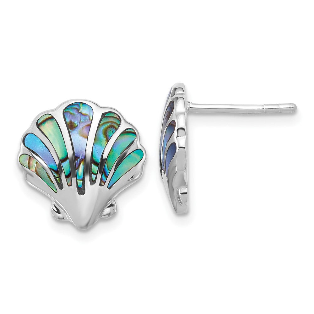 QE17790 Sterling Silver Rh-plated Polished Abalone Shell Post Earrings
