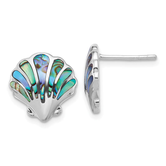 QE17790 Sterling Silver Rh-plated Polished Abalone Shell Post Earrings