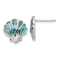 QE17790 Sterling Silver Rh-plated Polished Abalone Shell Post Earrings