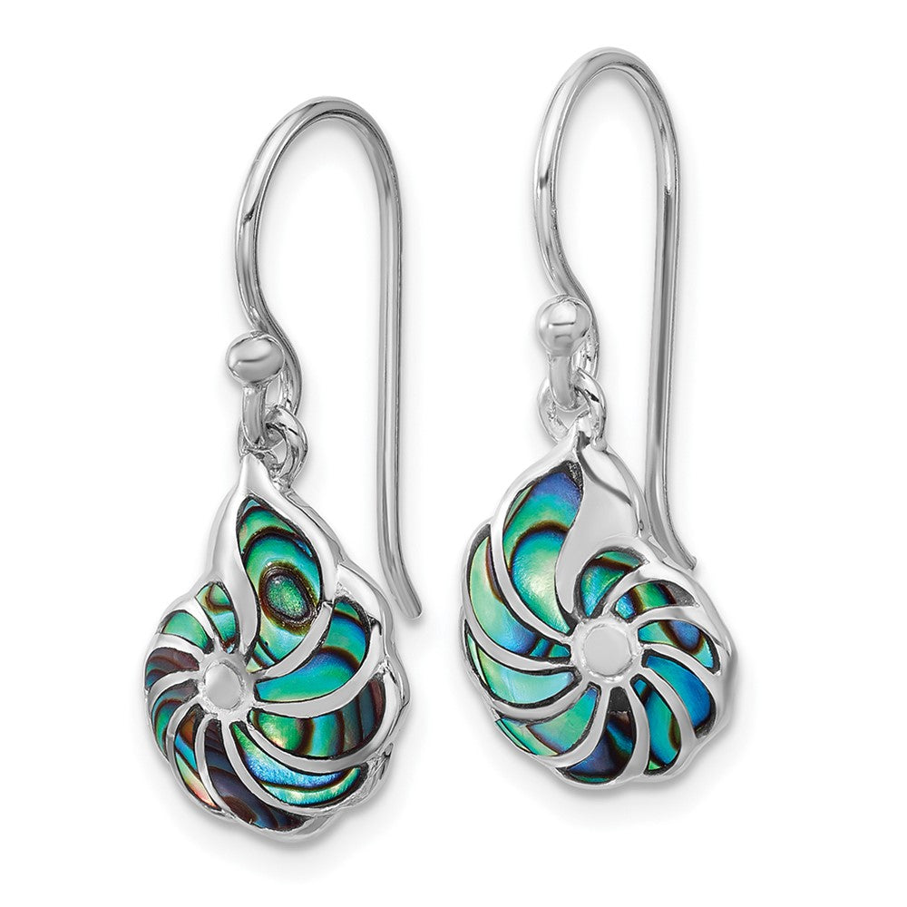 QE17791 Sterling Silver Rh-plated Polished Abalone Swirl Shell Dangle Earrings