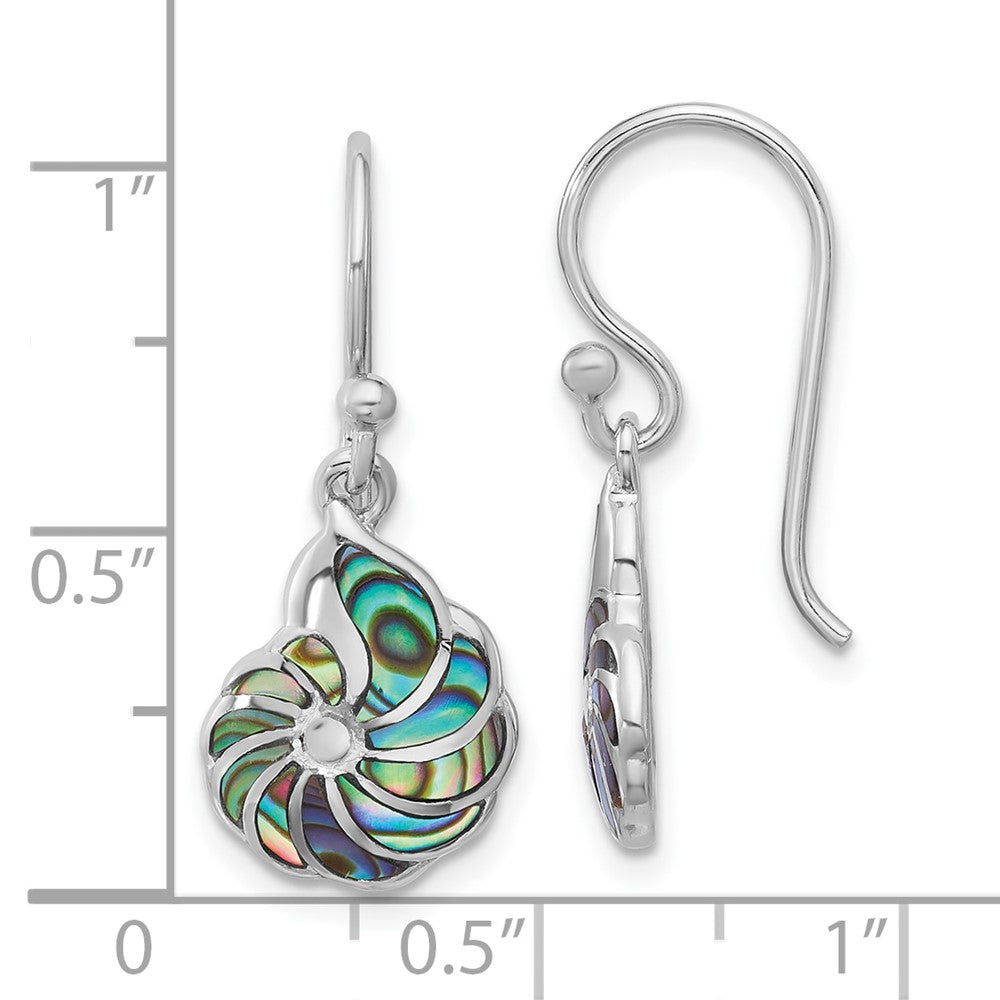 QE17791 Sterling Silver Rh-plated Polished Abalone Swirl Shell Dangle Earrings