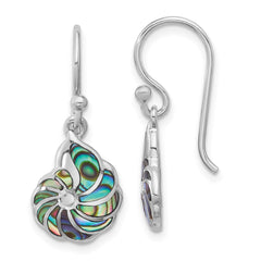 QE17791 Sterling Silver Rh-plated Polished Abalone Swirl Shell Dangle Earrings