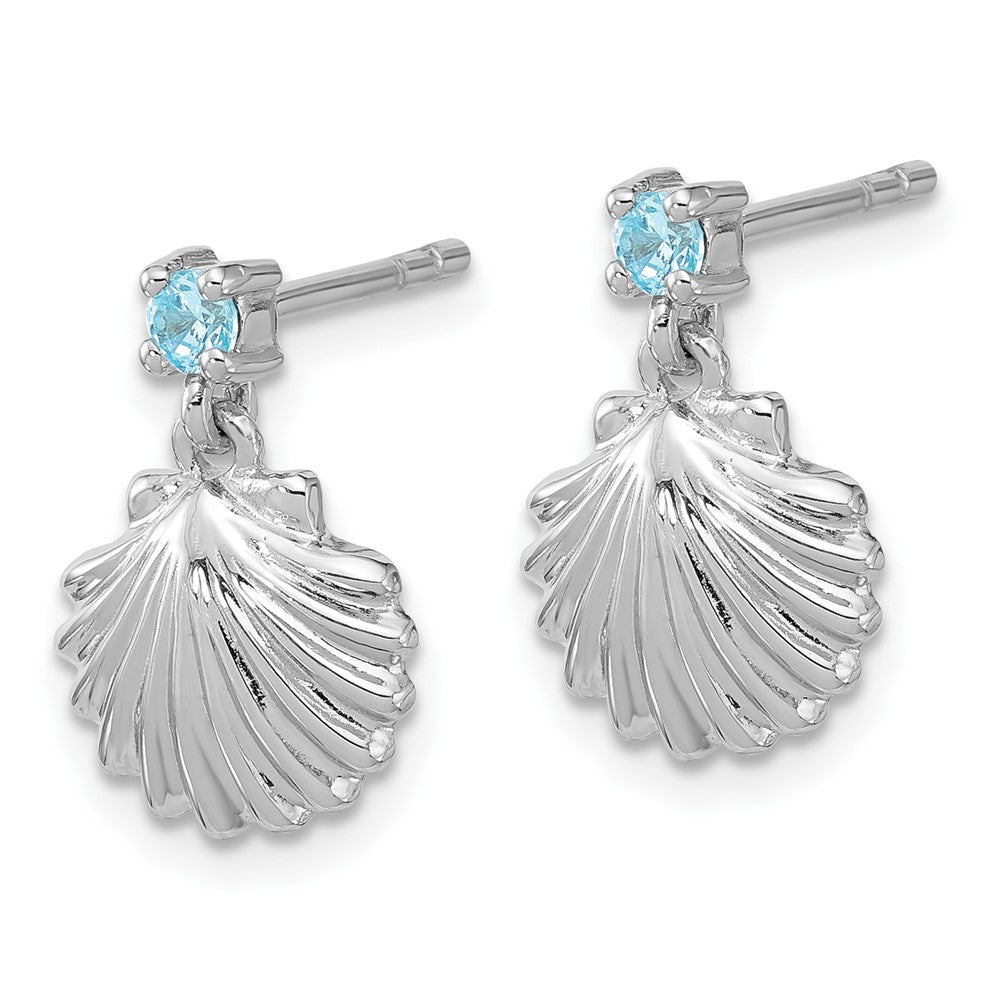 QE17792 Sterling Silver Rh-plated Polished Blue CZ Dangle Shell Stud Earrings