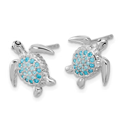 QE17794 Sterling Silver Rh-plated Polished CZ Turtle Post Earrings
