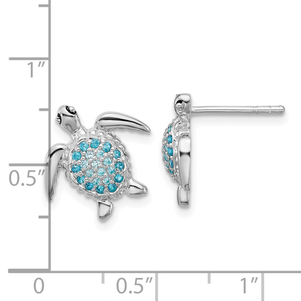 QE17794 Sterling Silver Rh-plated Polished CZ Turtle Post Earrings