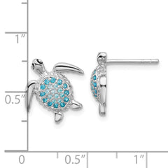 QE17794 Sterling Silver Rh-plated Polished CZ Turtle Post Earrings