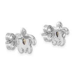 QE17796MAR Sterling Silver Rhodium-plated Polished and Antiqued Blue Crystal March Turtle Post Earrings