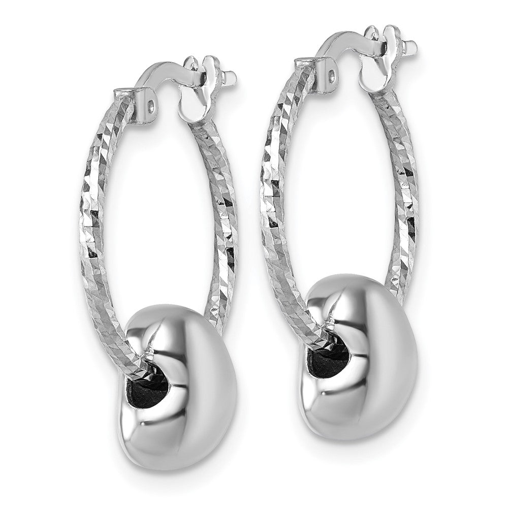 QE17800 Sterling Silver Rhodium-plated Twisted Diamond-cut with Puffed Heart Bead Hoop Earrings