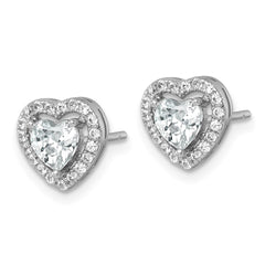 QE17801 Sterling Silver Rhodium-plated Polished 9.0mm Heart Halo CZ Post Earrings