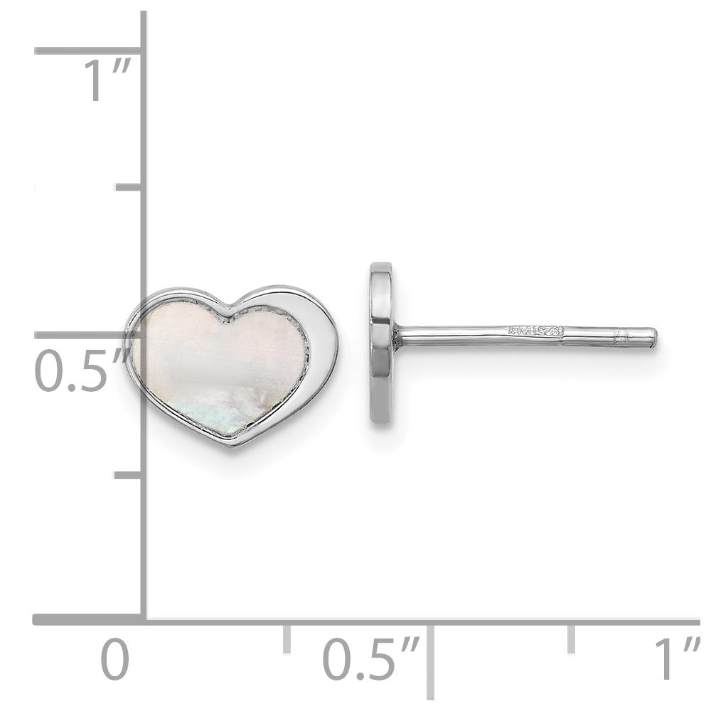 QE17804 Sterling Silver Rhodium-plated Mother of Pearl Heart Post Earrings
