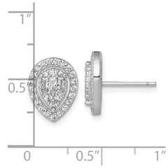 QE17806 Sterling Silver Rhodium-plated Polished Fancy CZ Teardrop Halo Post Earrings
