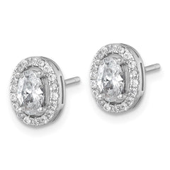 QE17809 Sterling Silver Rhodium-plated Polished 9.5 x 7.0mm Oval CZ Halo Post Earrings