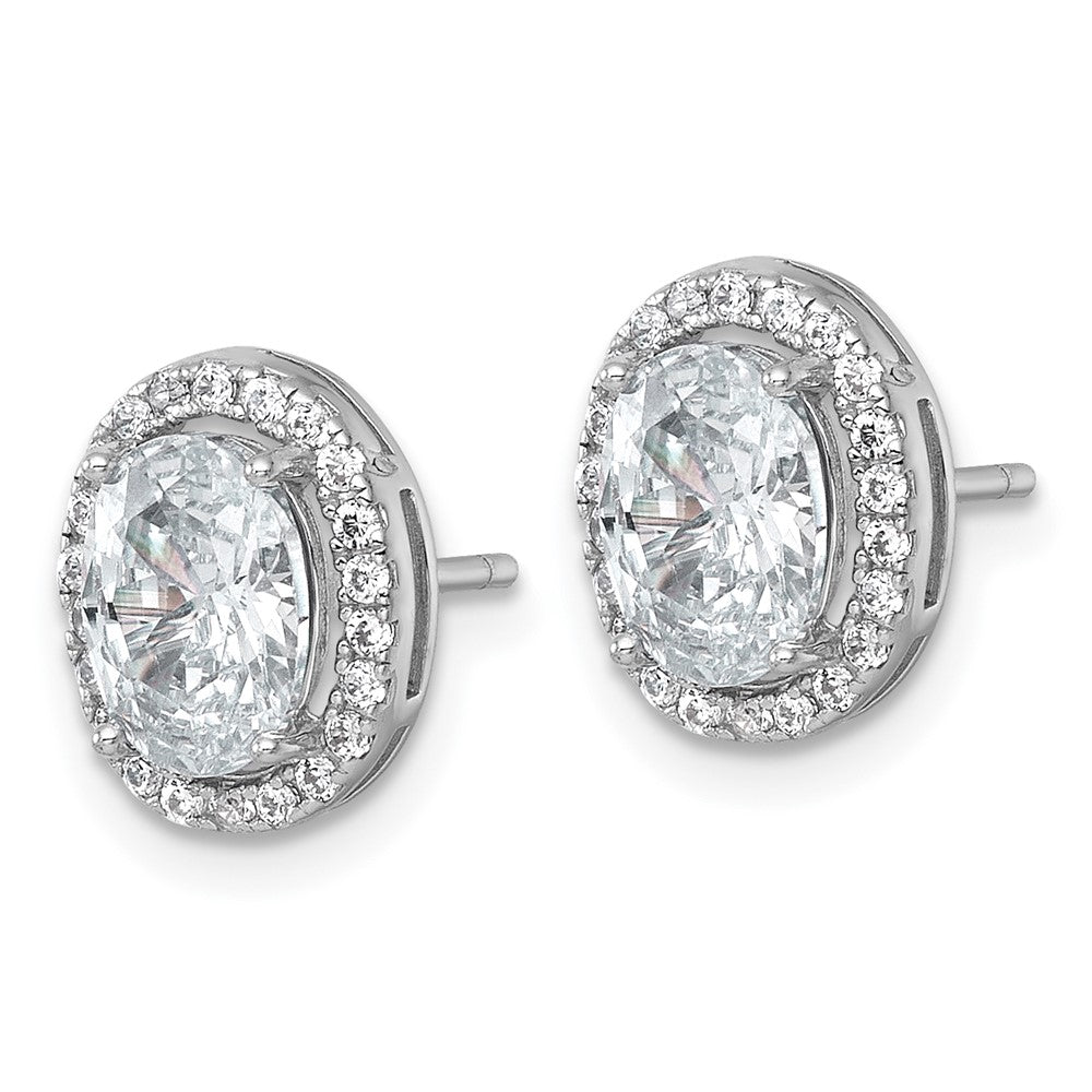 QE17810 Sterling Silver Rhodium-plated Polished 11.0 x 9.0mm Oval CZ Halo Post Earrings
