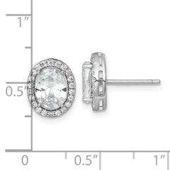 QE17810 Sterling Silver Rhodium-plated Polished 11.0 x 9.0mm Oval CZ Halo Post Earrings