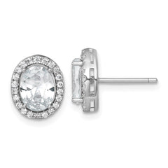 QE17810 Sterling Silver Rhodium-plated Polished 11.0 x 9.0mm Oval CZ Halo Post Earrings
