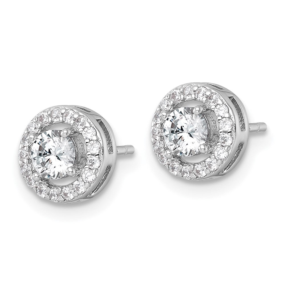 QE17811 Sterling Silver Rhodium-plated Polished 8.0mm Round CZ Halo Post Earrings