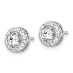 QE17811 Sterling Silver Rhodium-plated Polished 8.0mm Round CZ Halo Post Earrings