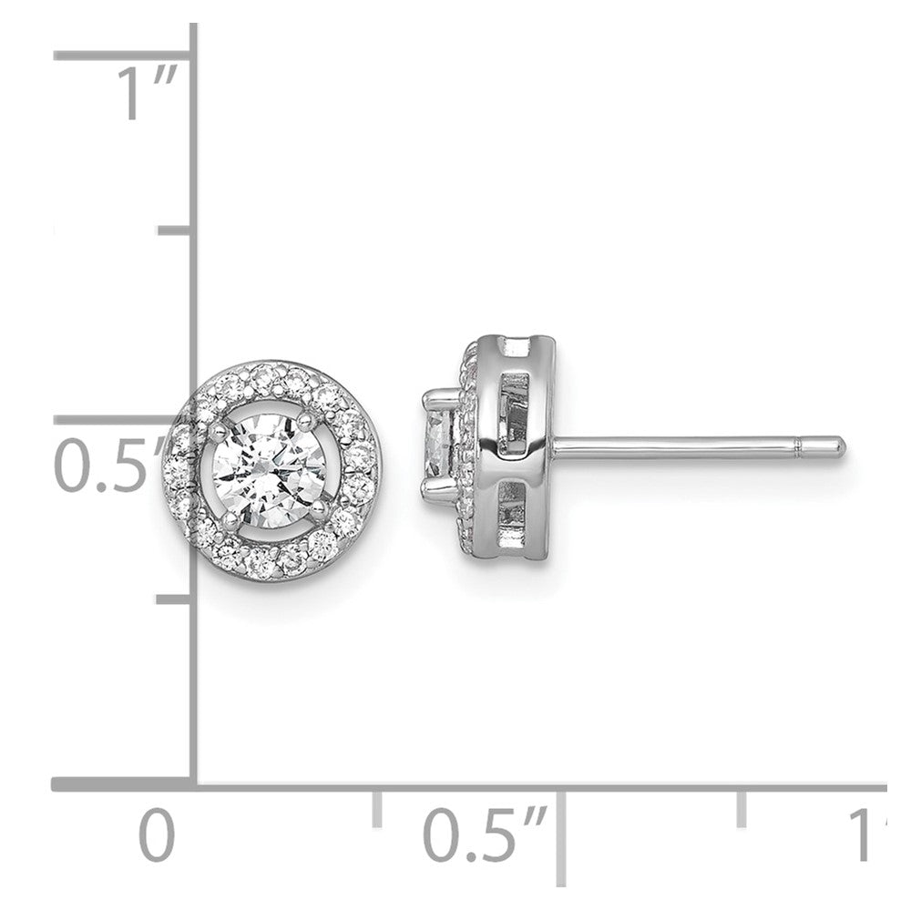 QE17811 Sterling Silver Rhodium-plated Polished 8.0mm Round CZ Halo Post Earrings