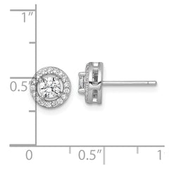 QE17811 Sterling Silver Rhodium-plated Polished 8.0mm Round CZ Halo Post Earrings