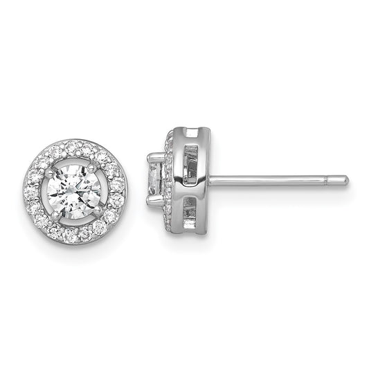 QE17811 Sterling Silver Rhodium-plated Polished 8.0mm Round CZ Halo Post Earrings
