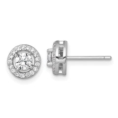 QE17811 Sterling Silver Rhodium-plated Polished 8.0mm Round CZ Halo Post Earrings