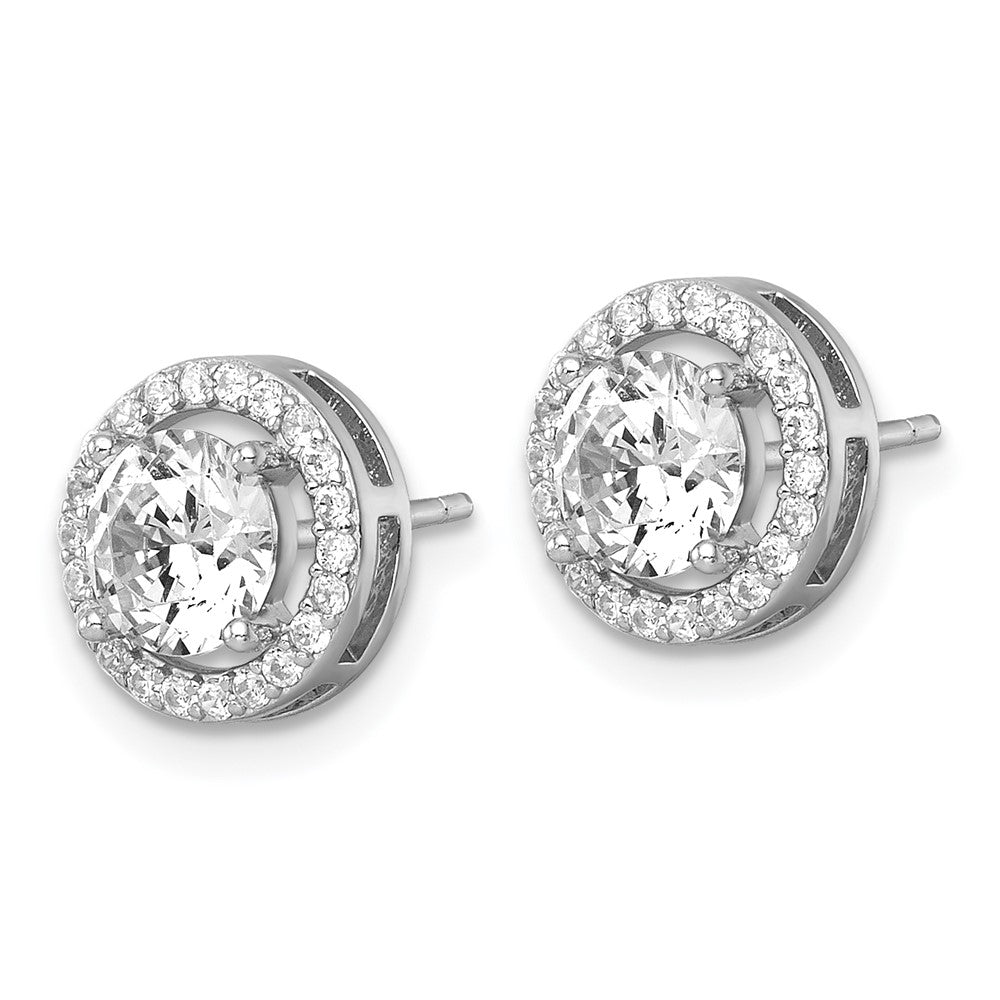 QE17812 Sterling Silver Rhodium-plated Polished 10.0mm Round CZ Halo Post Earrings