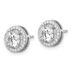 QE17812 Sterling Silver Rhodium-plated Polished 10.0mm Round CZ Halo Post Earrings