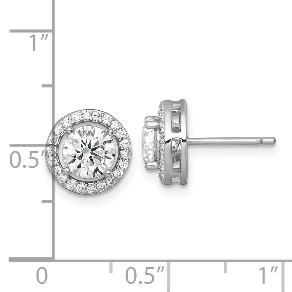 QE17812 Sterling Silver Rhodium-plated Polished 10.0mm Round CZ Halo Post Earrings