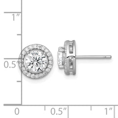 QE17812 Sterling Silver Rhodium-plated Polished 10.0mm Round CZ Halo Post Earrings