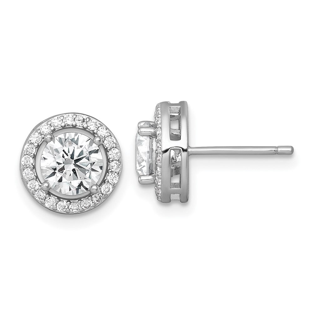 QE17812 Sterling Silver Rhodium-plated Polished 10.0mm Round CZ Halo Post Earrings