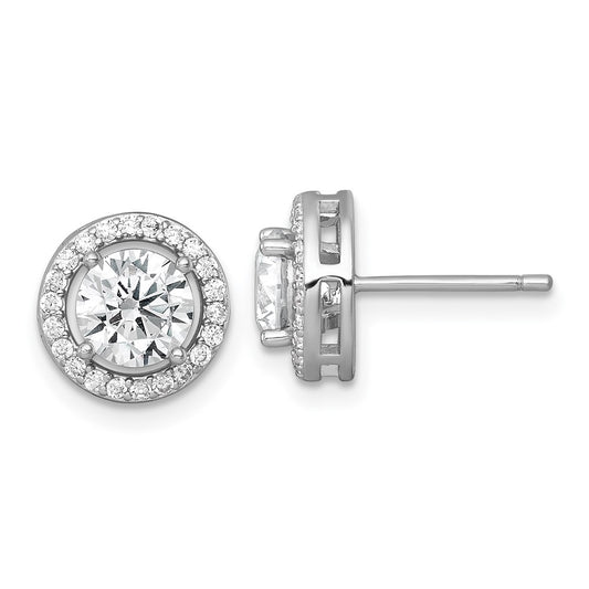 QE17812 Sterling Silver Rhodium-plated Polished 10.0mm Round CZ Halo Post Earrings