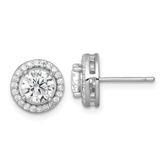 QE17812 Sterling Silver Rhodium-plated Polished 10.0mm Round CZ Halo Post Earrings