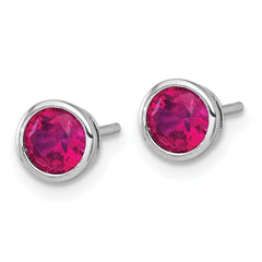 QE17813 Sterling Silver Rhodium-plated Polished Bezel Set 6.2mm Round Red CZ Stud Earrings