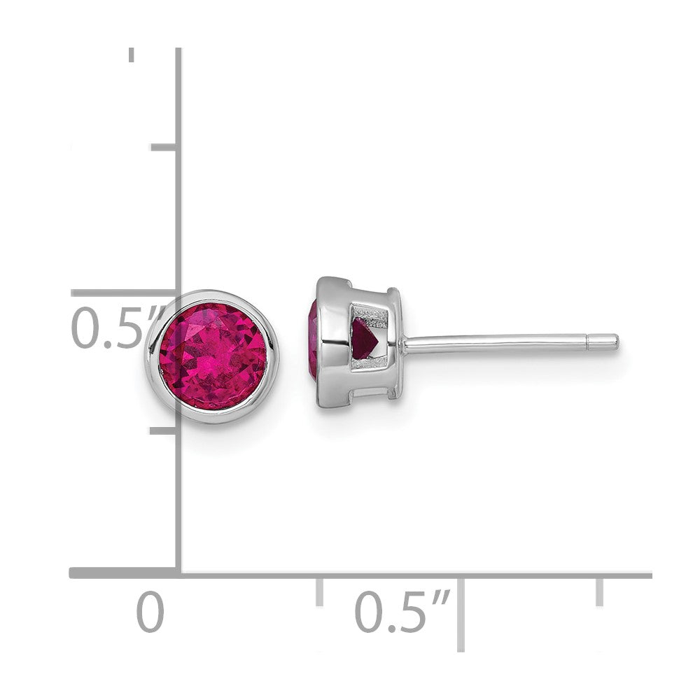 QE17813 Sterling Silver Rhodium-plated Polished Bezel Set 6.2mm Round Red CZ Stud Earrings
